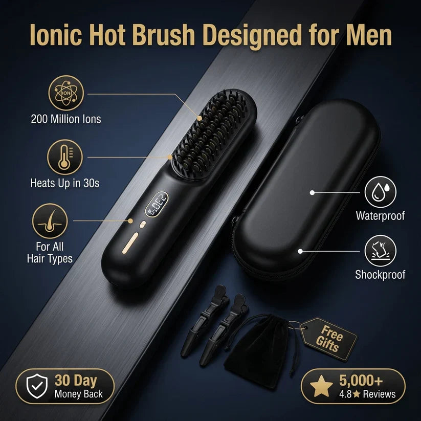 HB™ 2-in-1 Cordless Beard & Hair Straightener Brush | Fast Heating Anti-Scald