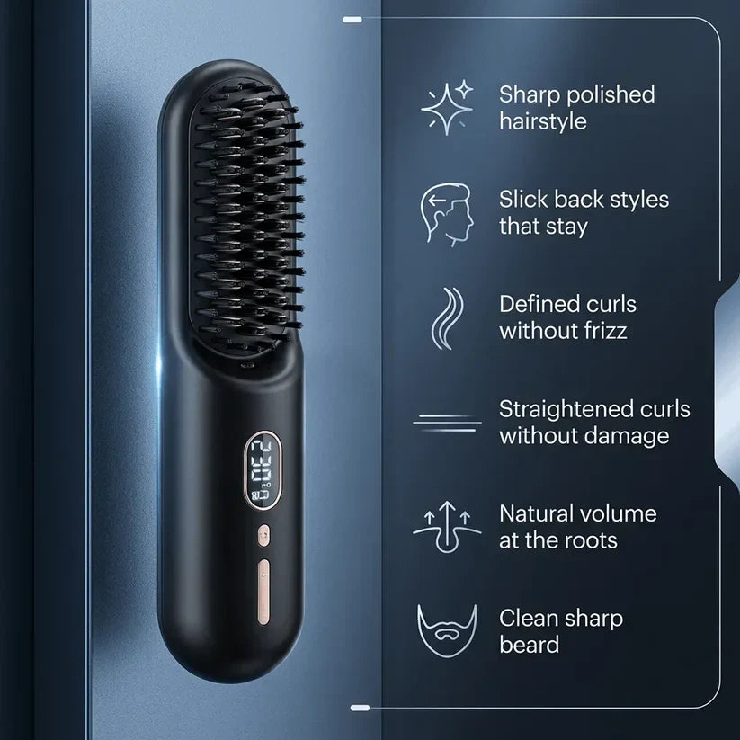 HB™ 2-in-1 Cordless Beard & Hair Straightener Brush | Fast Heating Anti-Scald