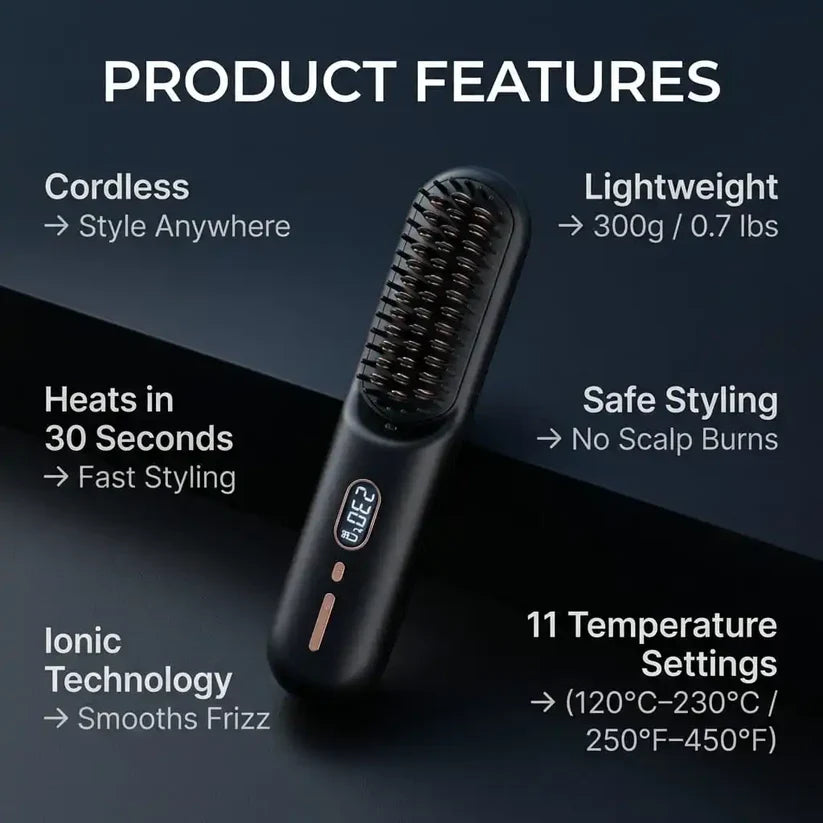 HB™ 2-in-1 Cordless Beard & Hair Straightener Brush | Fast Heating Anti-Scald